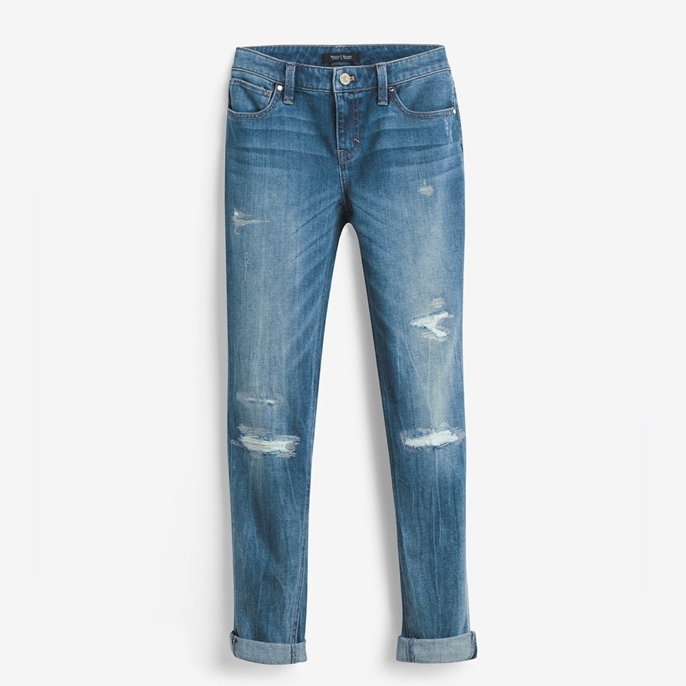 White House Black Market Distressed Embellished Girlfriend Jeans 0